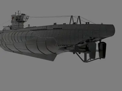 German U-boat VIIC Low-poly 3D model