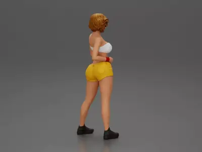 Stylish Woman Striking Confident Pose in Bright Summer Outfit 3D print model