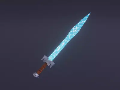 Fantasy Water Sword - Elemental Sword Low-poly 3D model
