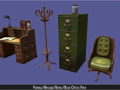 Vintage Office Asset Pack Low-poly 3D model