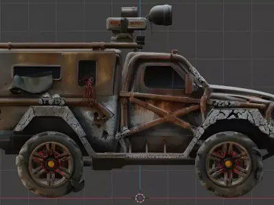 Wrecked Sci-Fi Utility Vehicle - Post-Apocalyptic Armored PBR Low-poly 3D model