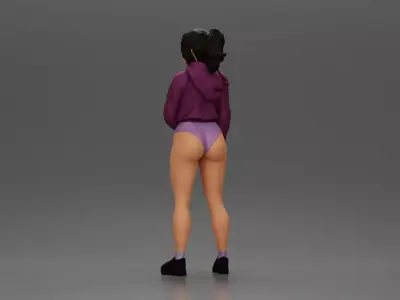 woman in purple hoodie and strikes a pose with style 3D print model