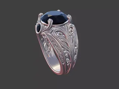 3 gemstone round gem filigree ornate ring 3D print model