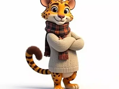 Cartoon Leopard Winter Character 3D Model Cozy Mascot Low-poly 3D model