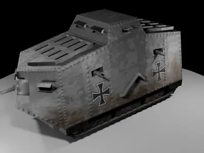 A7V Tank 3D model PBR Low-Poly Rigged Animated Low-poly 3D model