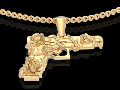 Gun Glock Flower pendant gold printable jewelry 3D print model