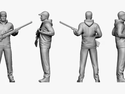 001271 hunter in camouflage with a gun 3dp 3D print model
