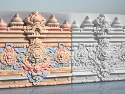Low poly Indian Temple Walls B - 240612 Low-poly 3D model