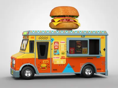 Burger Truck - Game Ready Food Truck  Low-poly 3D model