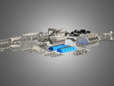 V8 Supercharger Disassembled Car Engine 3D model