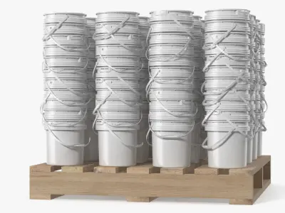 Industrial Polypropylene Pails on Wooden Pallet White 3D model