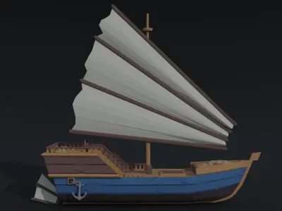 Cartoon medieval trader ship  Polygonal Style Low-poly 3D model
