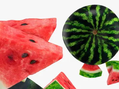 Fresh Food Watermelon Half with Cut Slices 3D model