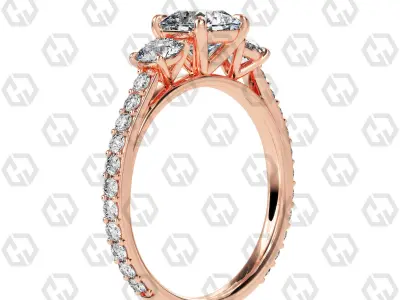 Ring 130 Radiant cathedral pave set shank 3 stone ring 3D print model