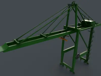 PBR Quayside Container Crane V2 - Green Low-poly 3D model