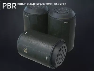 4 Scifi Storage Barrel Variations Low-poly 3D model