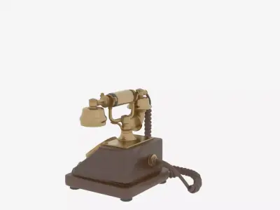 Antique Brass Bank Telephone 3D Model Rotary Dial Wooden 3D model