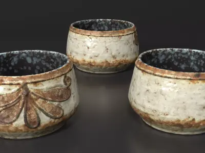 Rustic Ceramic Bowl - Vintage Pottery Low-poly 3D model