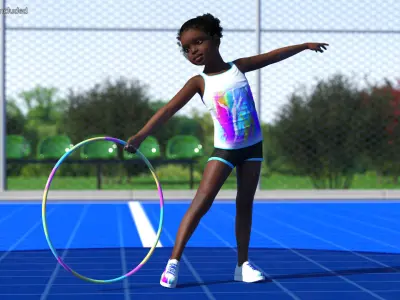 Black Child Girl With Hoop Rigged 3D model