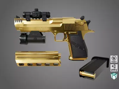 Pistol 10 Gold Generic All PBR UE Textures Low-poly 3D model
