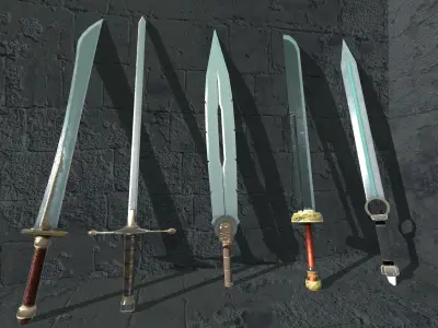 5 Swords Pack with Clean and Rust Texture Free low-poly 3D model