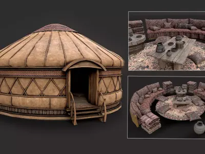 Mongolian Yurt and Interior 1 Low Poly PBR  Low-poly 3D model
