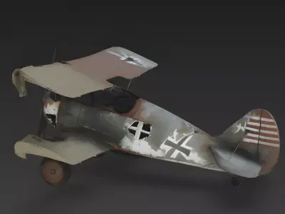 Realistic Wrecked Biplane 3D Model Low-poly 3D model