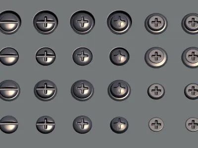 Bolts kit collection Nuts and Screws heads kit Low-poly 3D model