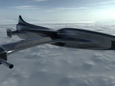 Spaceship 3D model futuristic jet flying in sky Low-poly 3D model