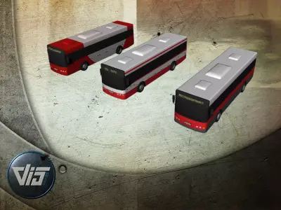 Bus collection two buses Low-poly 3D model