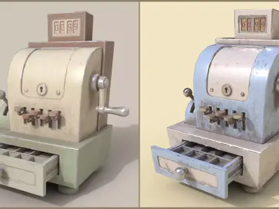 Stylized Cartoony Cash Register - 2 color schemes Low-poly 3D model
