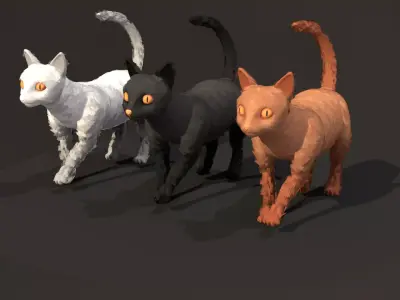 Paint Poly - Cats - Rigged and Animated Low-poly 3D model