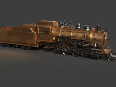 Steam locomotive train   Low-poly 3D model