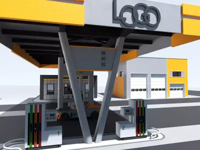 Modern Gas Station 3D Model Free 3D model