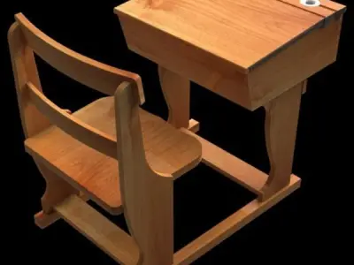 Victorian school desk with combined chair Free 3D model