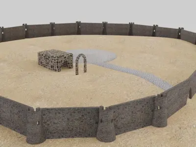 Medieval Fortress Walls Scene Low-poly 3D model