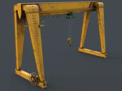 PBR Single Girder Gantry Crane V2 - Yellow Low-poly 3D model