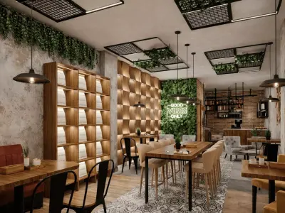 Modern Industrial Urban Cafe - High Poly Scene 3D model