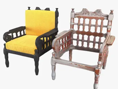 Old wood armchair before and after renewal Low-poly 3D model