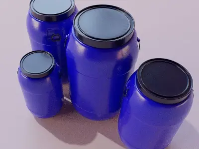 Plastic blue barrel 220L 180L 120L 80L Low-poly 3D model