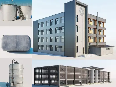Industrial building  and Office building and Capacities 3D Model Pack