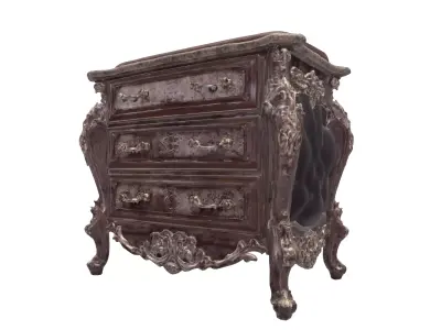 Antique Baroque Carved Wooden Nightstand 3D model