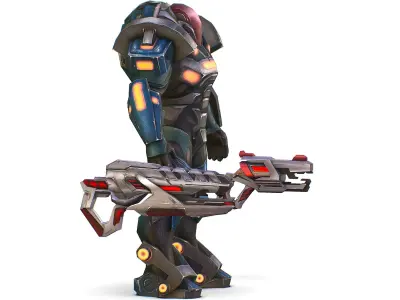 Male Cyborg Man Soldier with Rifle and Pistol Low-poly 3D model