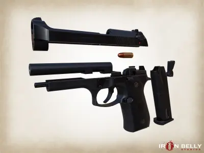 AAA FPS Beretta M9 Pistol Game-Ready Low-poly 3D model