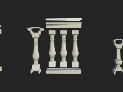 Balusters 3D set of wooden railings 3D model