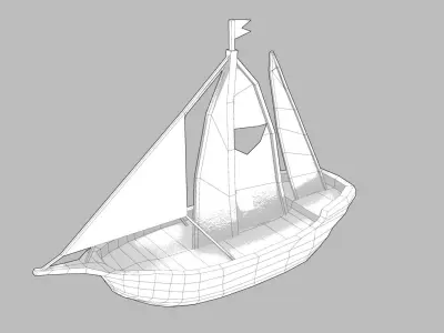 Realistic PBR low poly Brig Low-poly 3d model sailboat in oce... Low-poly 3D model