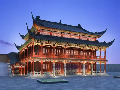 Chinese ancient architecture Low-poly 3D model shop