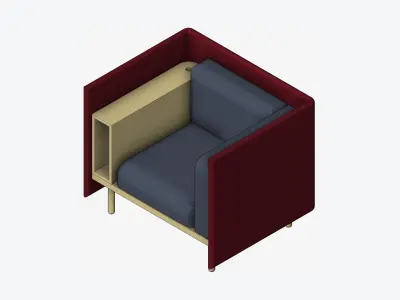 Sofa - Contemporary - Flame - Chair - 90h - Armrest Shelf - Left Low-poly 3D model