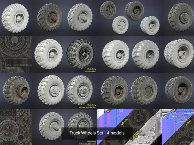 Truck Wheels Set 3D Model Pack