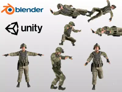 Animated Tactical Soldier Low-poly 3D model